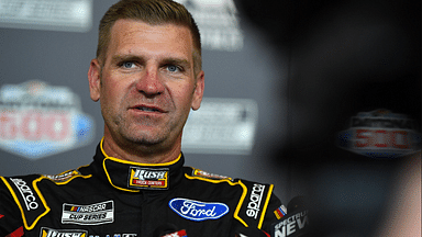 Feb 12, 2020; Daytona, FL, USA; NASCAR Cup Series driver Clint Bowyer (14) addresses the media during NASCAR Media Day at the Daytona 500 Club. Mandatory Credit: Mike Dinovo-Imagn Images