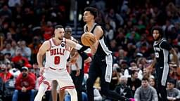 San Antonio Spurs center Victor Wembanyama (1) passes the ball against Chicago Bulls guard Zach LaVine (8) during the second half at United Center.