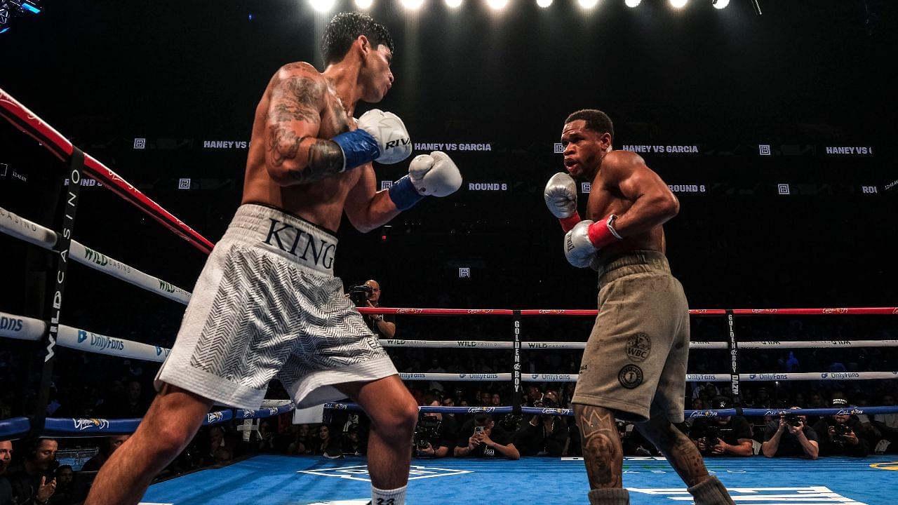 Action between WBC super lightweight champion Devin Haney (31-1 gray) and Ryan Garcia (25-1 white) in the main event of the evening from Barclays Center in Brooklyn Ny. Ryan Garcia won a majority decision after 12 rounds in an all action fight knocking Haney down in the 7th, 10th and 11th rounds. Garcia didnÃ¢â‚¬â ¢t make weight for the bout so HaneyÃ¢â‚¬â ¢s title becomes vacant.