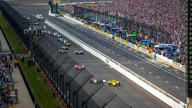 SCOTT MCLAUGHLIN (3) of Christchurch, New Zealand, races down the front stretch during the 108th Running of the Indianapolis 500 at the Indianapolis Motor Speedway