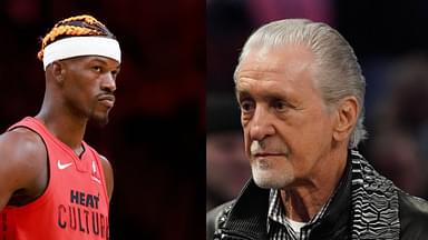 Jimmy Butler (L), Pat Riley (R)