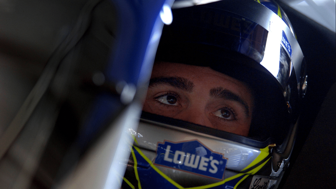 Feb 25, 2006; Fontana, CA, USA; Jimmy Johnson sits in the (48) Lowes Chevrolet during practice for the Auto Club 500 at the California Speedway in Fontana, CA. Mandatory Credit: Mark J. Rebilas-Imagn Images Copyright © 2006 Mark J. Rebilas