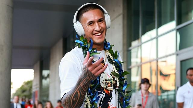 Arizona Wildcats wide receiver Tetairoa McMillan (4) walks down the Wildcat Walk before the game against Texas Tech at Arizona Stadium.