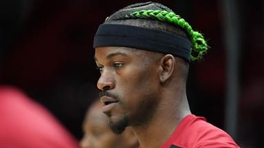 Miami Heat forward Jimmy Butler (22) warms-up before the game against the Indiana Pacers at Kaseya Center.