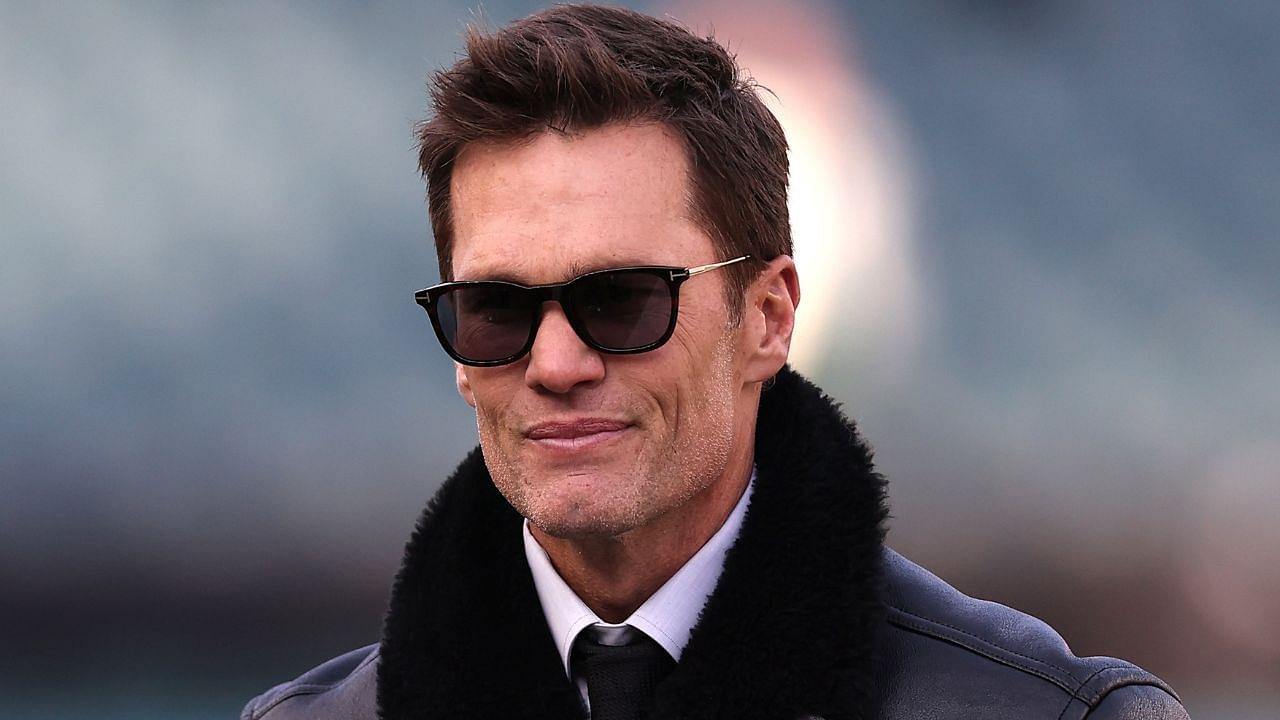 Announcer Tom Brady looks on before an NFC wild card game between the Philadelphia Eagles and the Green Bay Packers at Lincoln Financial Field.