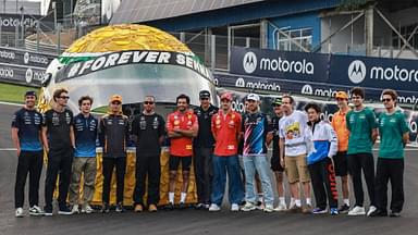 Brazilian Grand Prix 2024 emspor, v l All Formula 1 drivers stand in a replica of the Senna helmet, created by a local artist in collaboration with Sebastian Vettel