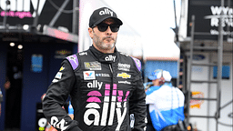 Aug 9, 2019; Brooklyn, MI, USA; NASCAR Cup Series driver Jimmie Johnson (48) looks on during practice for the Consumers Energy 400 at Michigan Speedway. Mandatory Credit: Mike DiNovo-Imagn Images