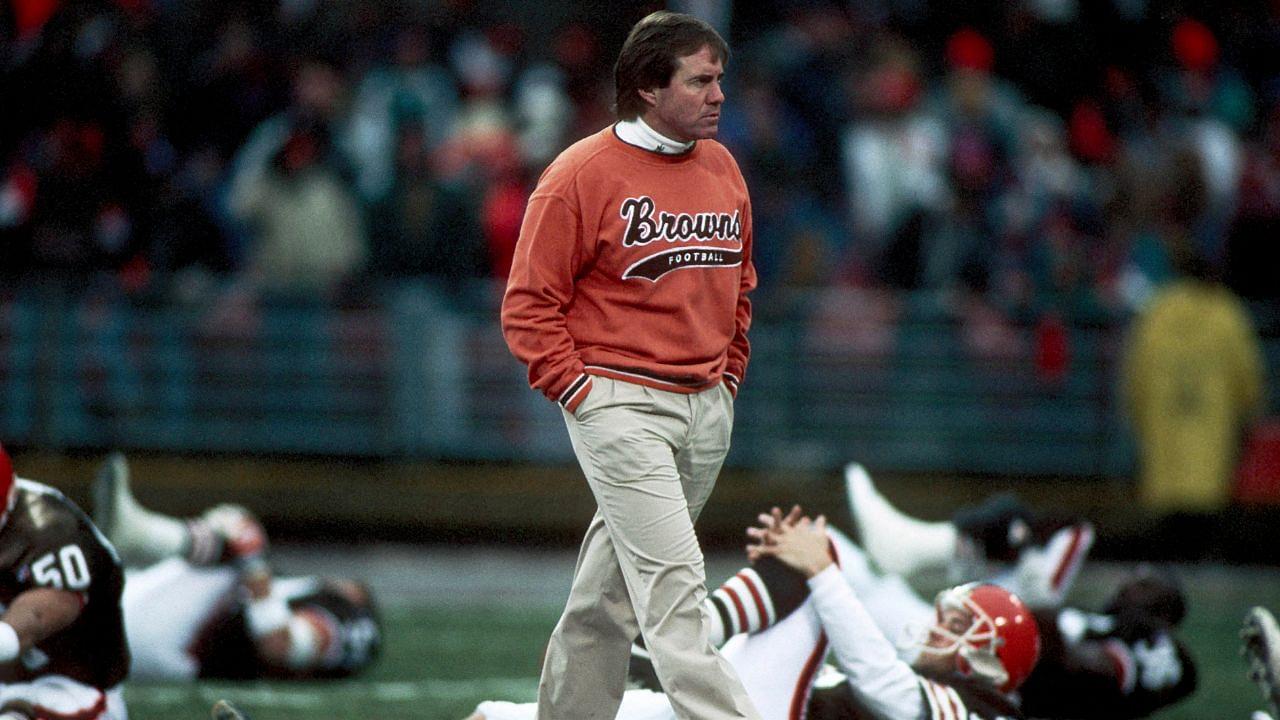 Cleveland Browns head coach Bill Belichick prior to the 1994 Wild Card Playoff Game against the New England Patriots at Cleveland Stadium.