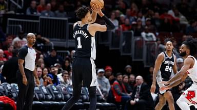 San Antonio Spurs center Victor Wembanyama (1) shoots against the Chicago Bulls during the second half at United Center.