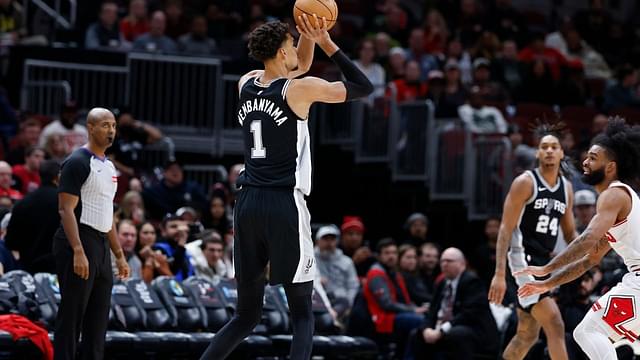 San Antonio Spurs center Victor Wembanyama (1) shoots against the Chicago Bulls during the second half at United Center.