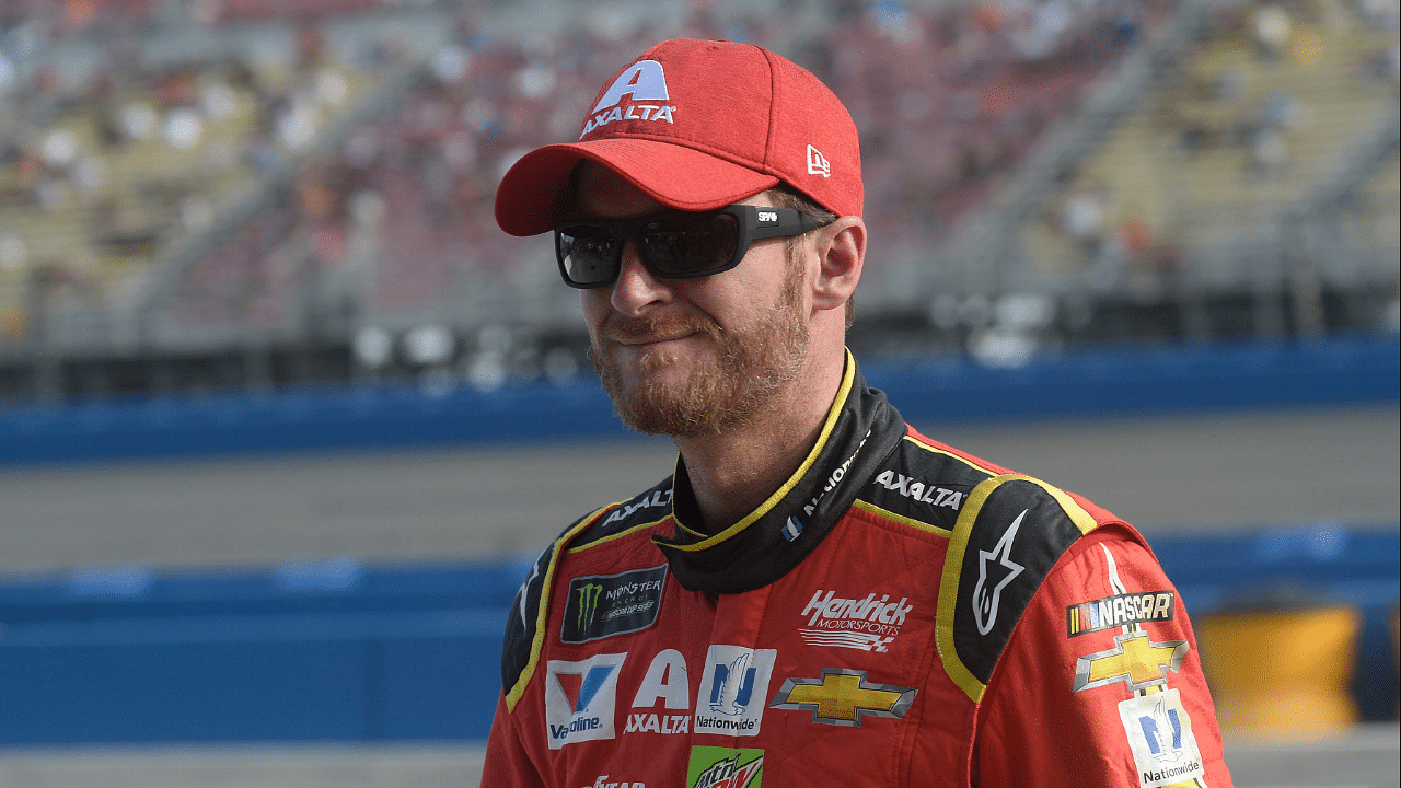 March 24, 2017; Fontana, CA, USA; NASCAR cup driver Dale Earnhardt Jr. (88) during qualifying for the Auto Club 400 at Auto Club Speedway. Mandatory Credit: Gary A. Vasquez-Imagn Images