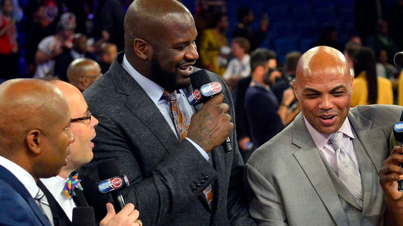 NBA former players Shaquille O'Neal, Charles Barkley and Karl Malone after the 2014 NBA All Star dunk contestat Smoothie King Center.