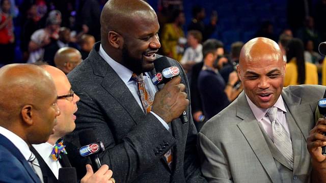 NBA former players Shaquille O'Neal, Charles Barkley and Karl Malone after the 2014 NBA All Star dunk contestat Smoothie King Center.