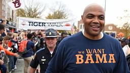 Former player Charles Barkley greets fans before the game between the Auburn Tigers and the Alabama Crimson Tide at Jordan-Hare Stadium