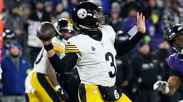 Jan 11, 2025; Baltimore, Maryland, USA; Pittsburgh Steelers quarterback Russell Wilson (3) passes against the Baltimore Ravens in the second quarter in an AFC wild card game at M&T Bank Stadium.