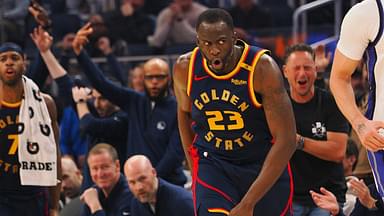 Golden State Warriors forward Draymond Green (23) reacts after a basket against the Sacramento Kings during the second quarter at Chase Center.