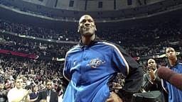 Michael Jordan gets emotional during an ovation after player introductions in his return to the United Center in Chicago with the Wizards in 2002.