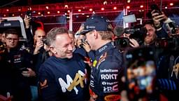 Max Verstappen (Red Bull Racing) celebrates winning his fourth world title with Christian Horner (Red Bull Racing) after the Las Vegas Grand Prix