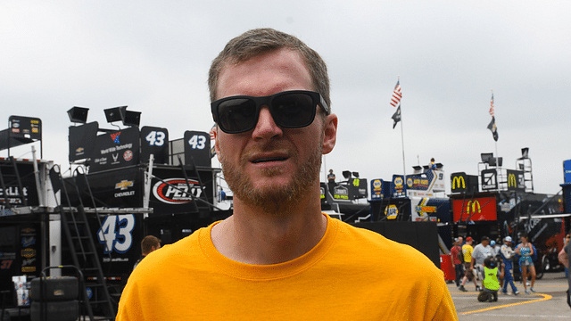 Former NASCAR driver Dale Earnhardt Jr. during practice for the Consumers Energy 400 at Michigan International Speedway.