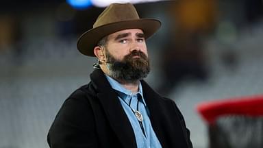 ESPN personality and former Philadelphia Eagles center Jason Kelce on set before the game between the Dallas Cowboys and Houston Texans at AT&T Stadium.