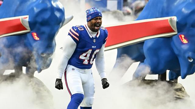 Buffalo Bills linebacker Von Miller (40) enters the field before a game against the New York Jets at Highmark Stadium.