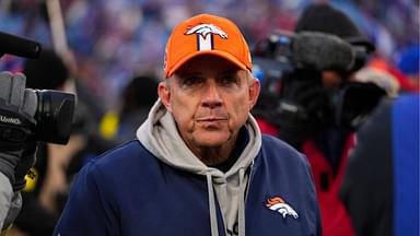 Denver Broncos head coach Sean Payton walks off the field after losing to the Buffalo Bills in an AFC wild card game at Highmark Stadium.