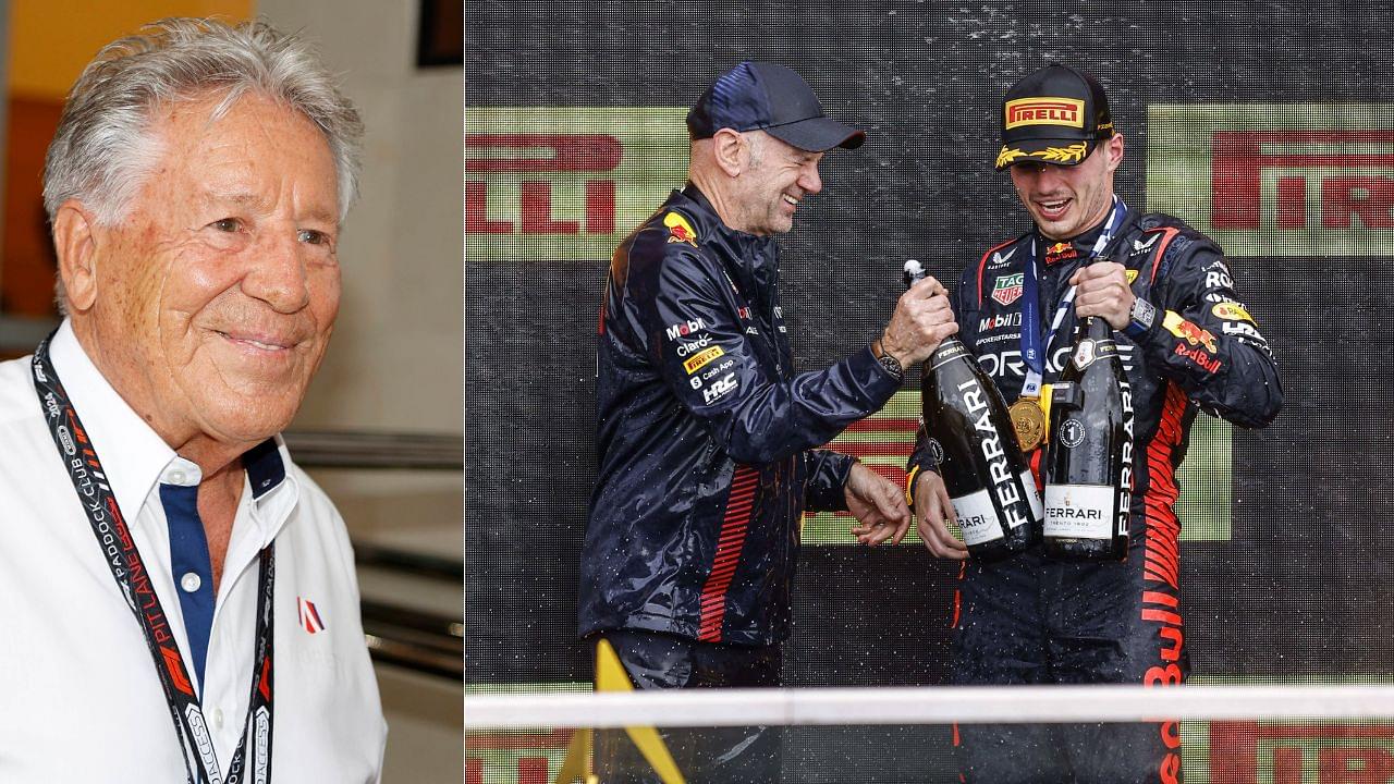 Mario Andretti(L), Adrian Newey(C), Max Verstappen(R)