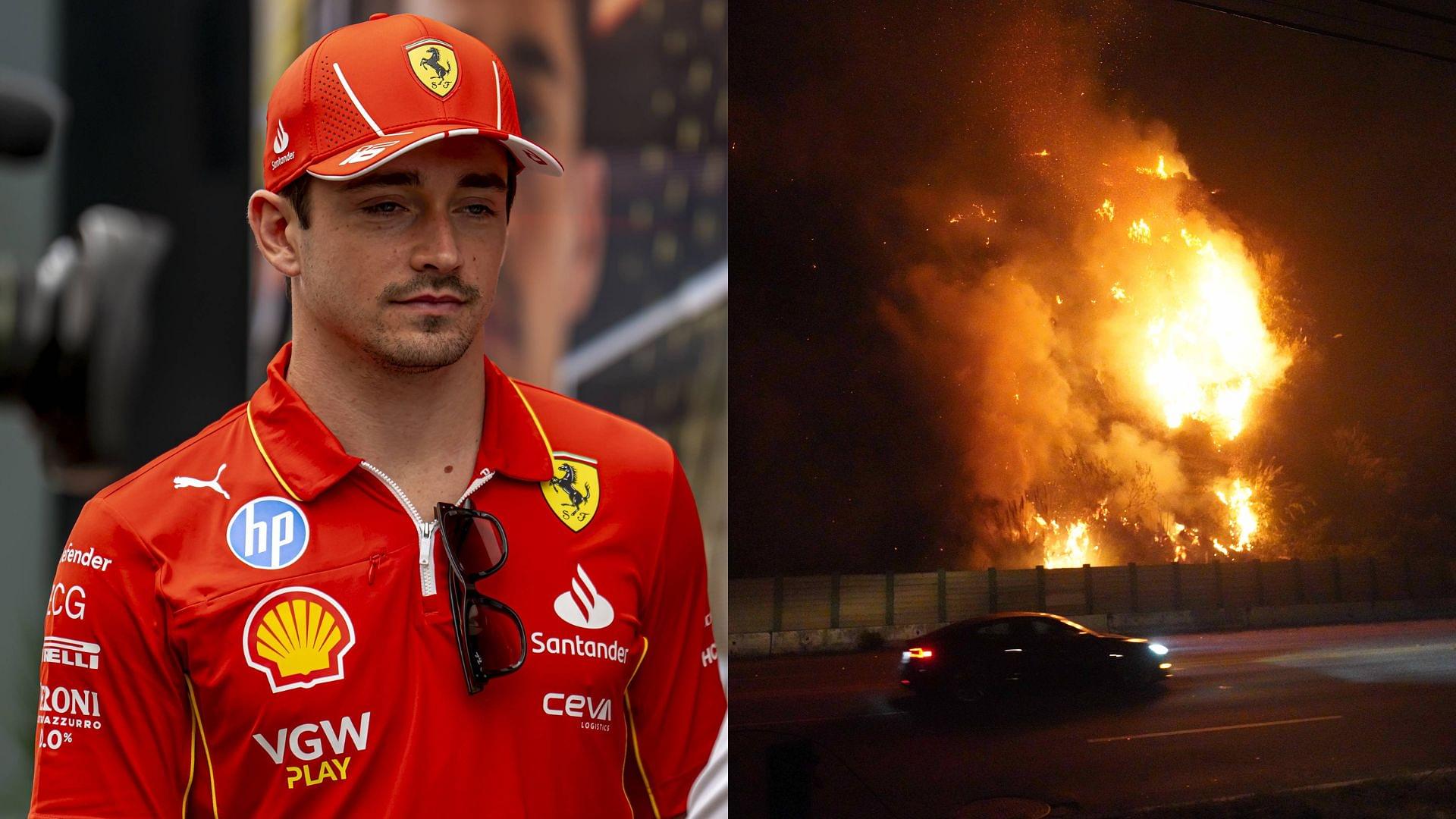 Charles Leclerc (L) and Los Angeles Wildfires (R)