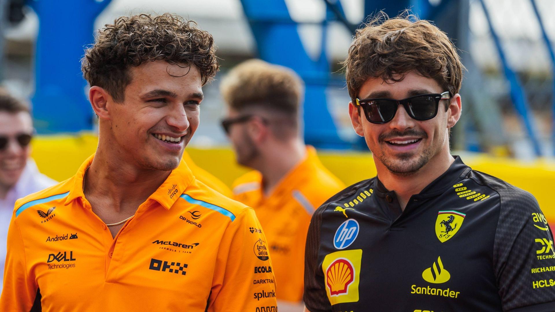 Autodromo di Monza, Monza, Italy. 1.September.2024; Lando Norris and Charles Leclerc during Formula One Italian Grand Prix