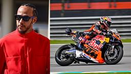 Lewis Hamilton (L) and KTM's MotoGP bike (R)