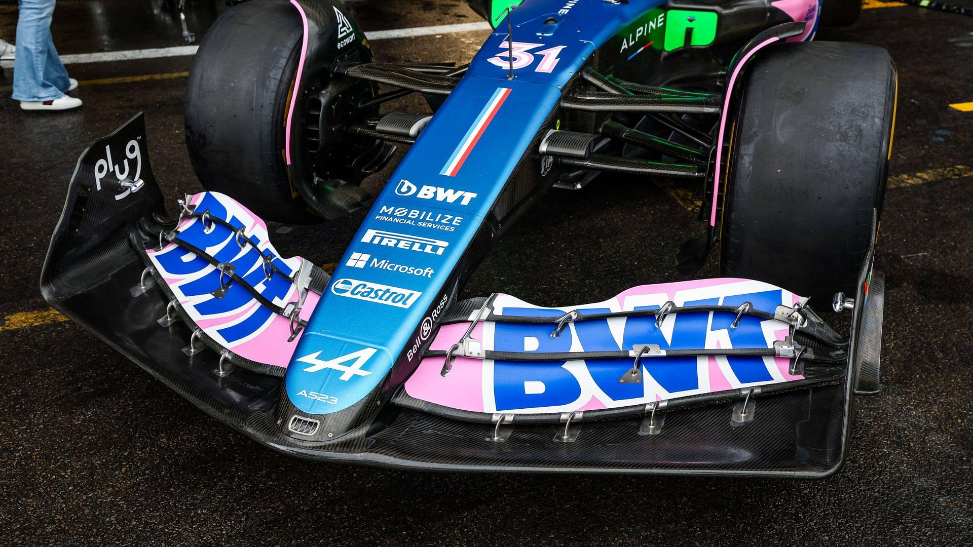 Alpine F1 Team A523, mechanical detail of the front wing during the 2023 Formula 1 MSC Cruises Belgian Grand Prix, 12th round of the 2023 Formula One World Championship