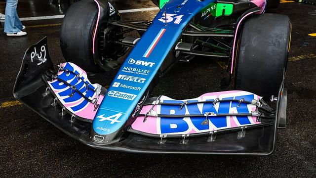 Alpine F1 Team A523, mechanical detail of the front wing during the 2023 Formula 1 MSC Cruises Belgian Grand Prix, 12th round of the 2023 Formula One World Championship