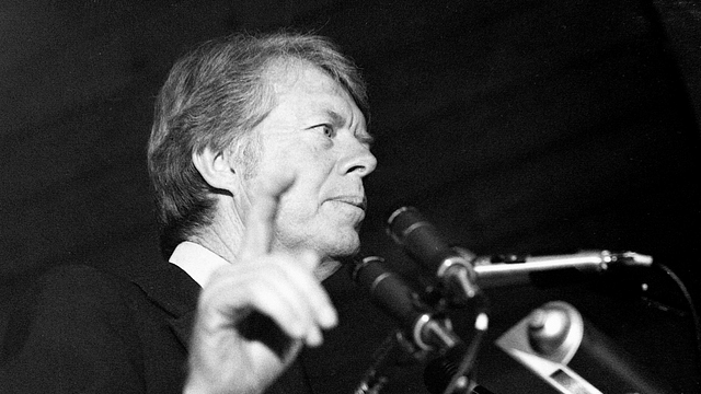 Democratic Presidential nominee hopeful Jimmy Carter campaigns at the Galilee United Methodist Church in Englewood, NJ.