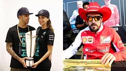 Lewis Hamilton and Nicole Scherzinger (L), and Fernando Alonso (R)