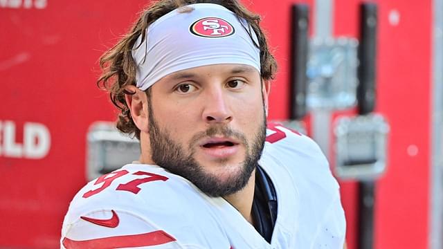 San Francisco 49ers defensive end Nick Bosa (97) looks on in the first half against the Arizona Cardinals at State Farm Stadium.