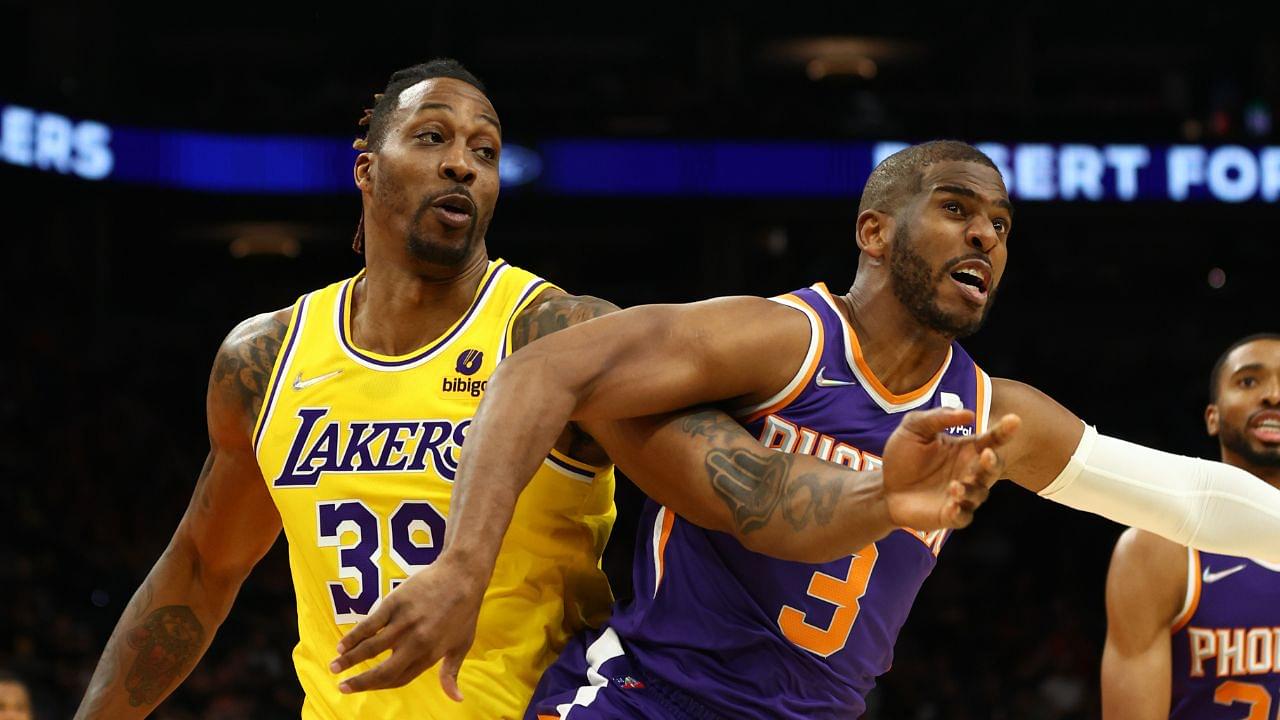 Los Angeles Lakers center Dwight Howard (39) against Phoenix Suns guard Chris Paul (3) at Footprint Center