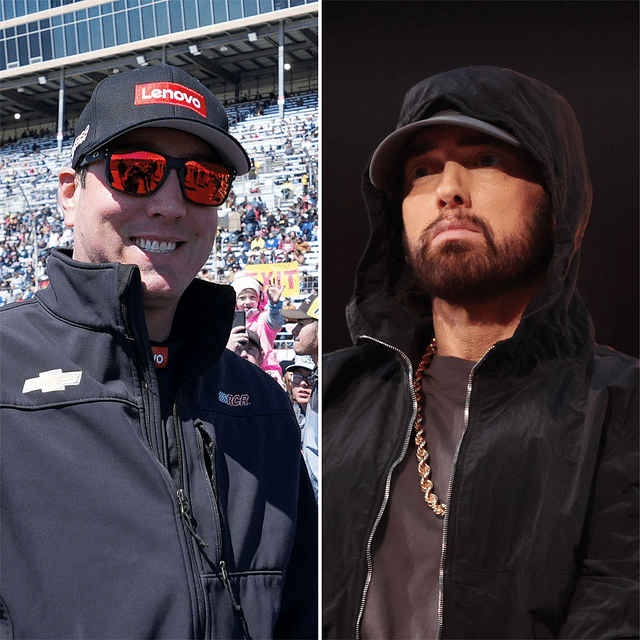 (L-R) NASCAR Cup Series driver Kyle Busch and singer/songwriter/rapper Eminem.