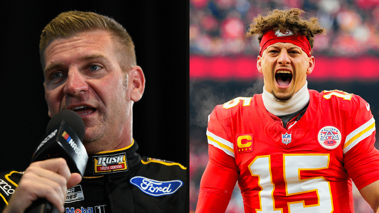 Clint Bowyer (R) and Patrick Mahomes (L). Image Credits: Imagn.