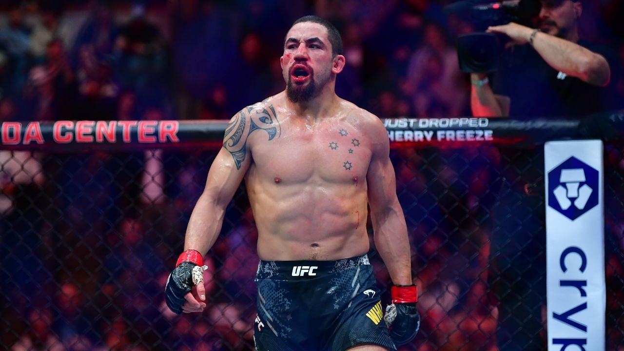 ; Robert Whittaker reacts following the match against Paulo Costa during UFC 298 at Honda Center.