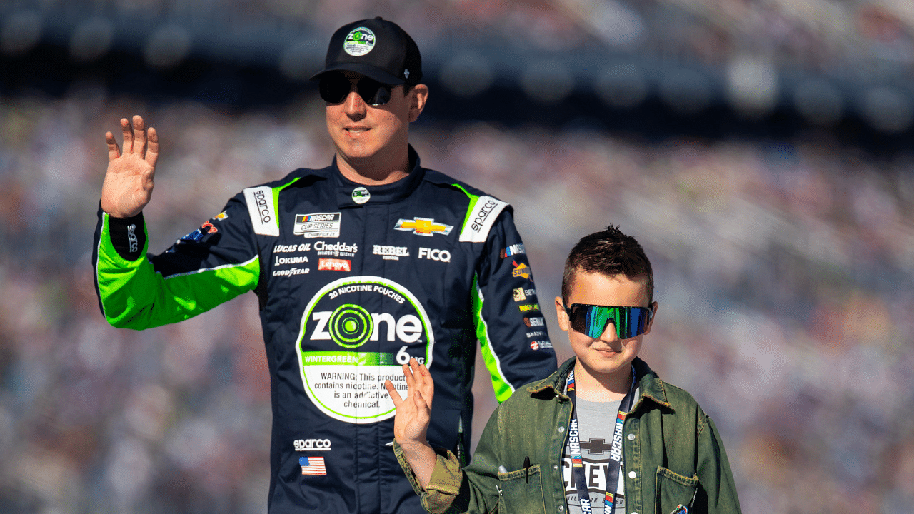 NASCAR Cup Series driver Kyle Busch with son Brexton Busch during the Daytona 500 at Daytona International Speedway.