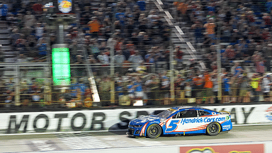 NASCAR Cup Series driver Kyle Larson (5) wins the Bass Pro Shops Night Race at Bristol Motor Speedway.