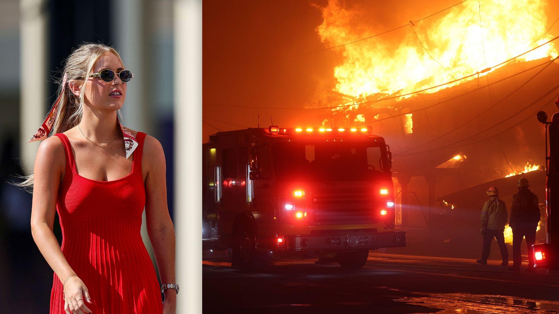 Hannah St. John (L), Wildfires raging in Los Angeles (R)