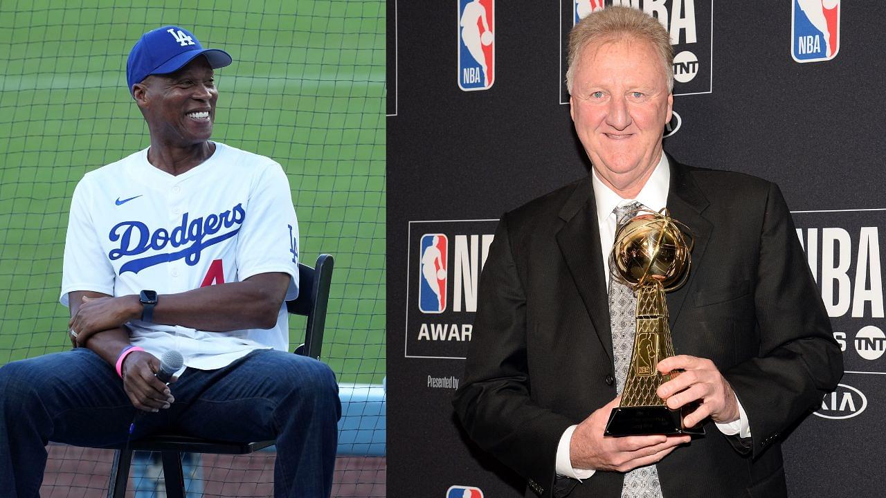 Byron Scott (L) and Larry Bird (R)