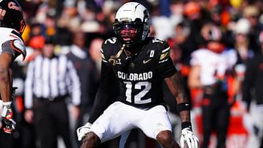 Nov 29, 2024; Boulder, Colorado, USA; Colorado Buffaloes cornerback Travis Hunter (12) during the second quarter against the Oklahoma State Cowboys at Folsom Field.