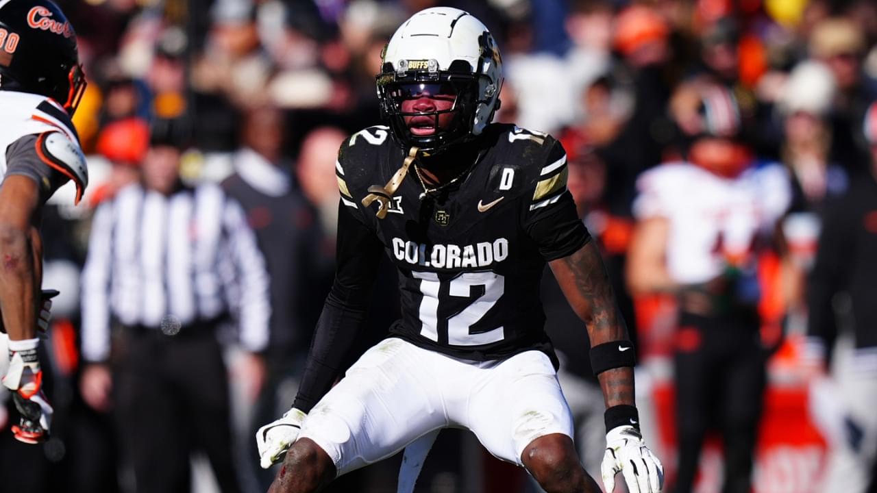 Nov 29, 2024; Boulder, Colorado, USA; Colorado Buffaloes cornerback Travis Hunter (12) during the second quarter against the Oklahoma State Cowboys at Folsom Field.