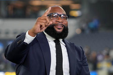 Marcus Spears on the ESPN Monday Night Football Countdown set before the game between the Baltimore Ravens and the Los Angeles Chargers at SoFi Stadium.