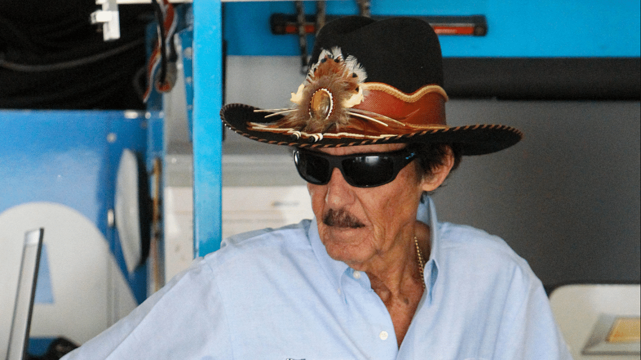 May 31, 2019; Long Pond, PA, USA; NASCAR Cup Series owner Richard Petty stands in the garage during practice for the Pocono 400 at Pocono Raceway. Mandatory Credit: Matthew O'Haren-Imagn Images