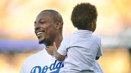 Los Angeles Clippers forward Paul Pierce in attendance with son Prince before the Los Angeles Dodgers play against the Oakland Athletics at Dodger Stadium