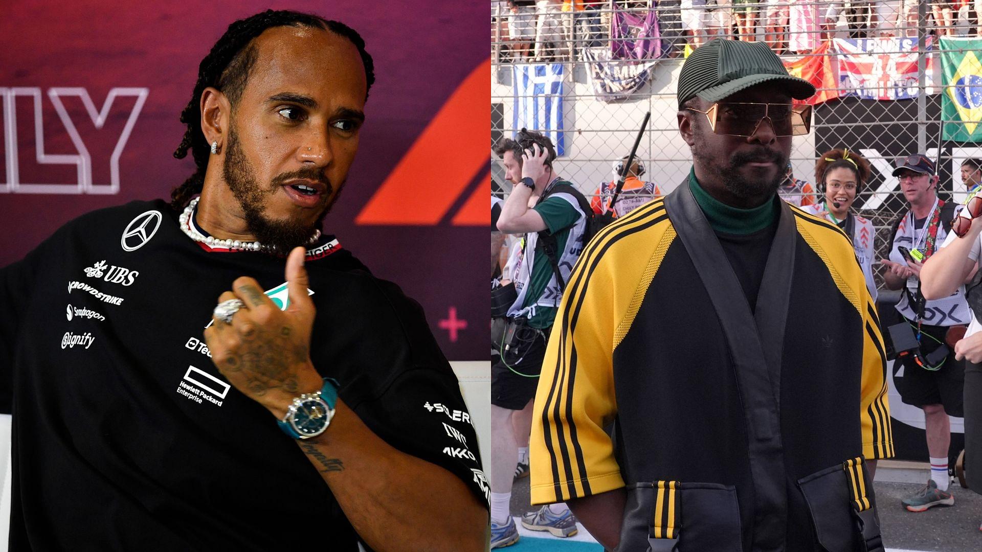 Lewis Hamilton (L) and will.i.am (R)