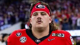 Georgia Bulldogs offensive lineman Tate Ratledge (69) against the TCU Horned Frogs during the CFP national championship game at SoFi Stadium.